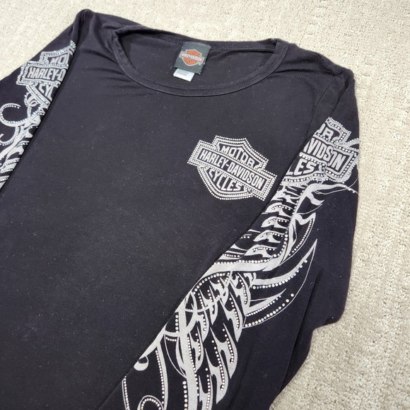 Harley Davidson Shirt Women 1XL Biker Classic Mom Y2K Grunge Long Sleeve Black - Picture 2 of 8